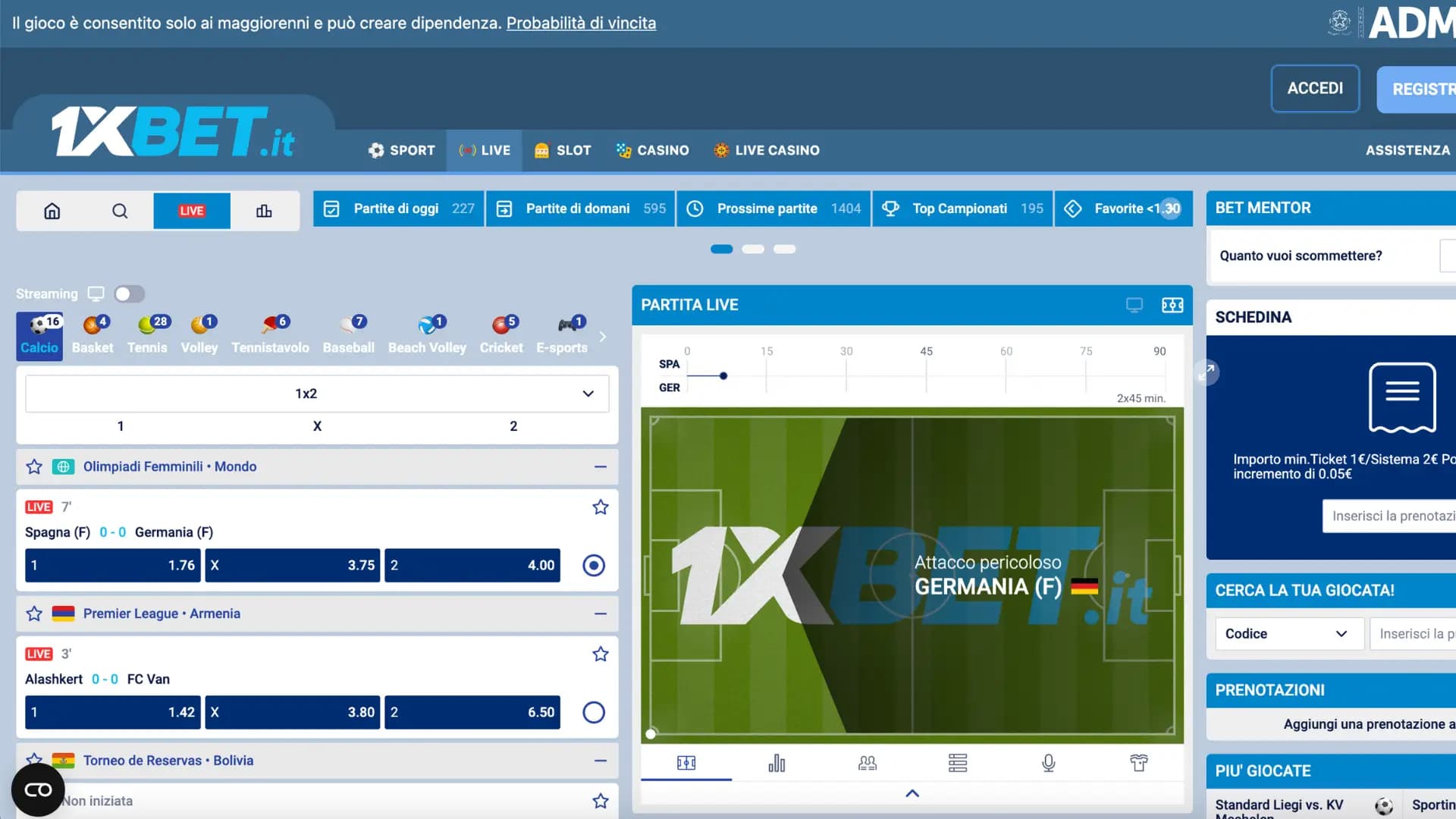 1xBet Scommesse Live