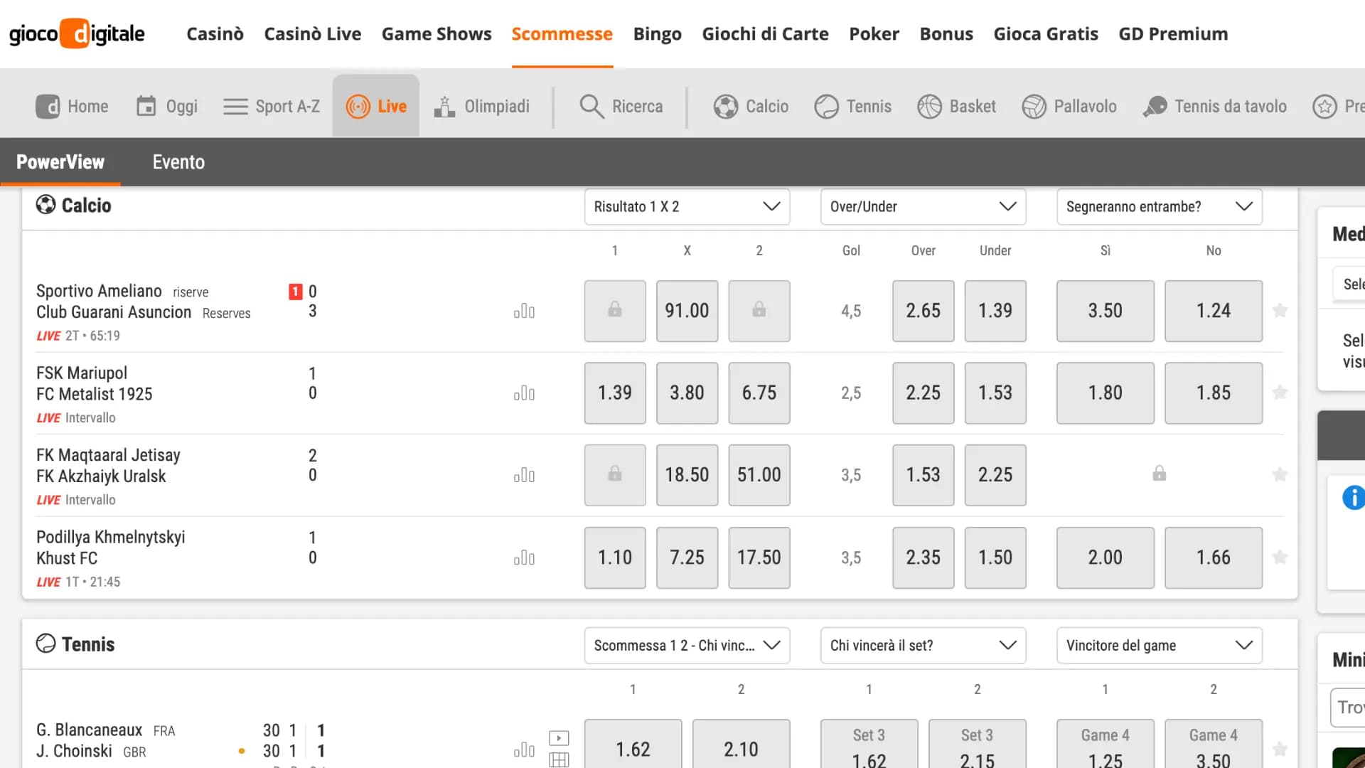 Gioco Digitale Scommesse Live