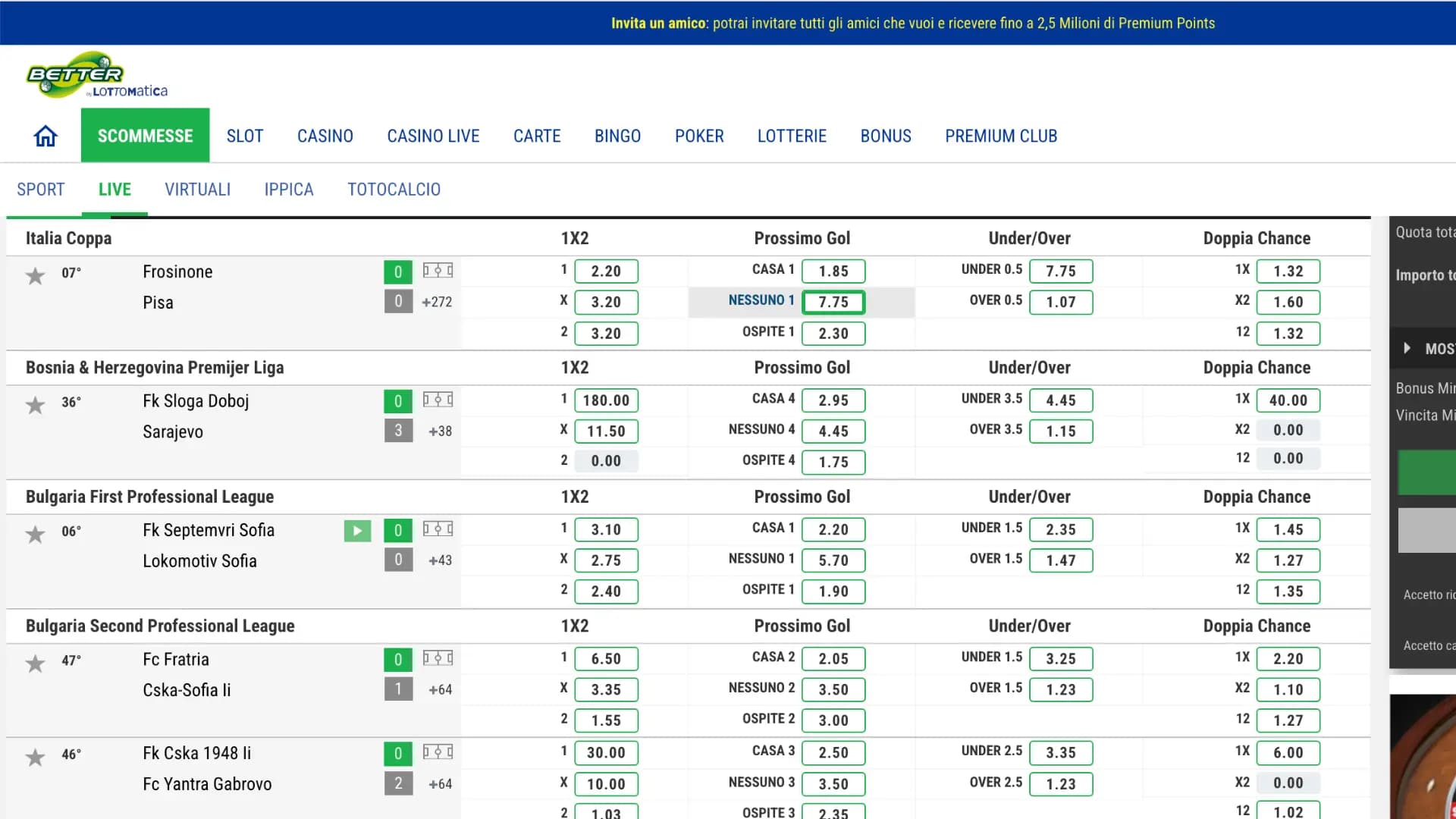Lottomatica Better Scommesse Live