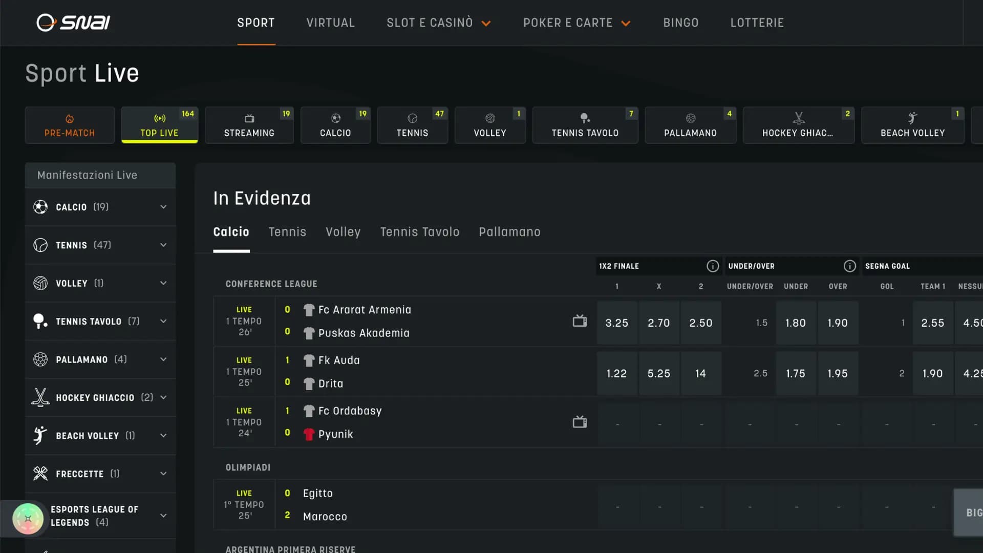 Snai Scommesse Live