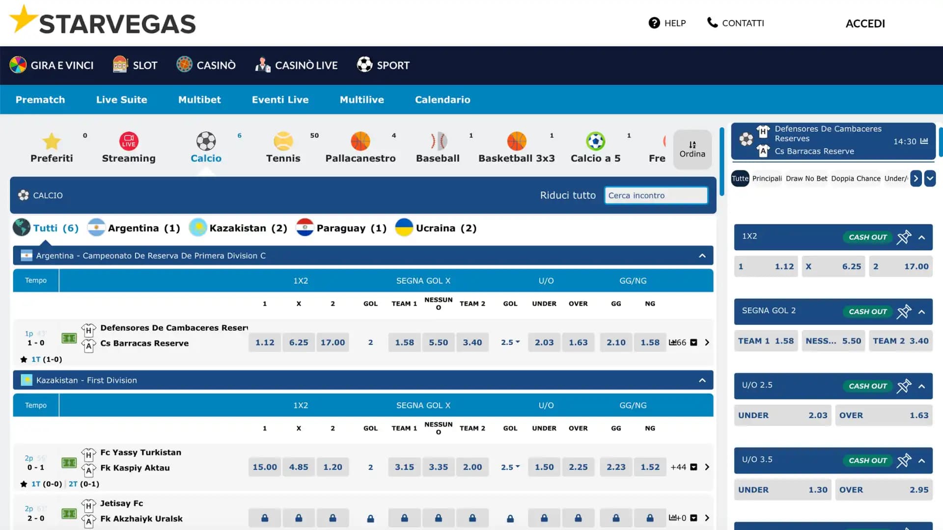 Starvegas Scommesse Live