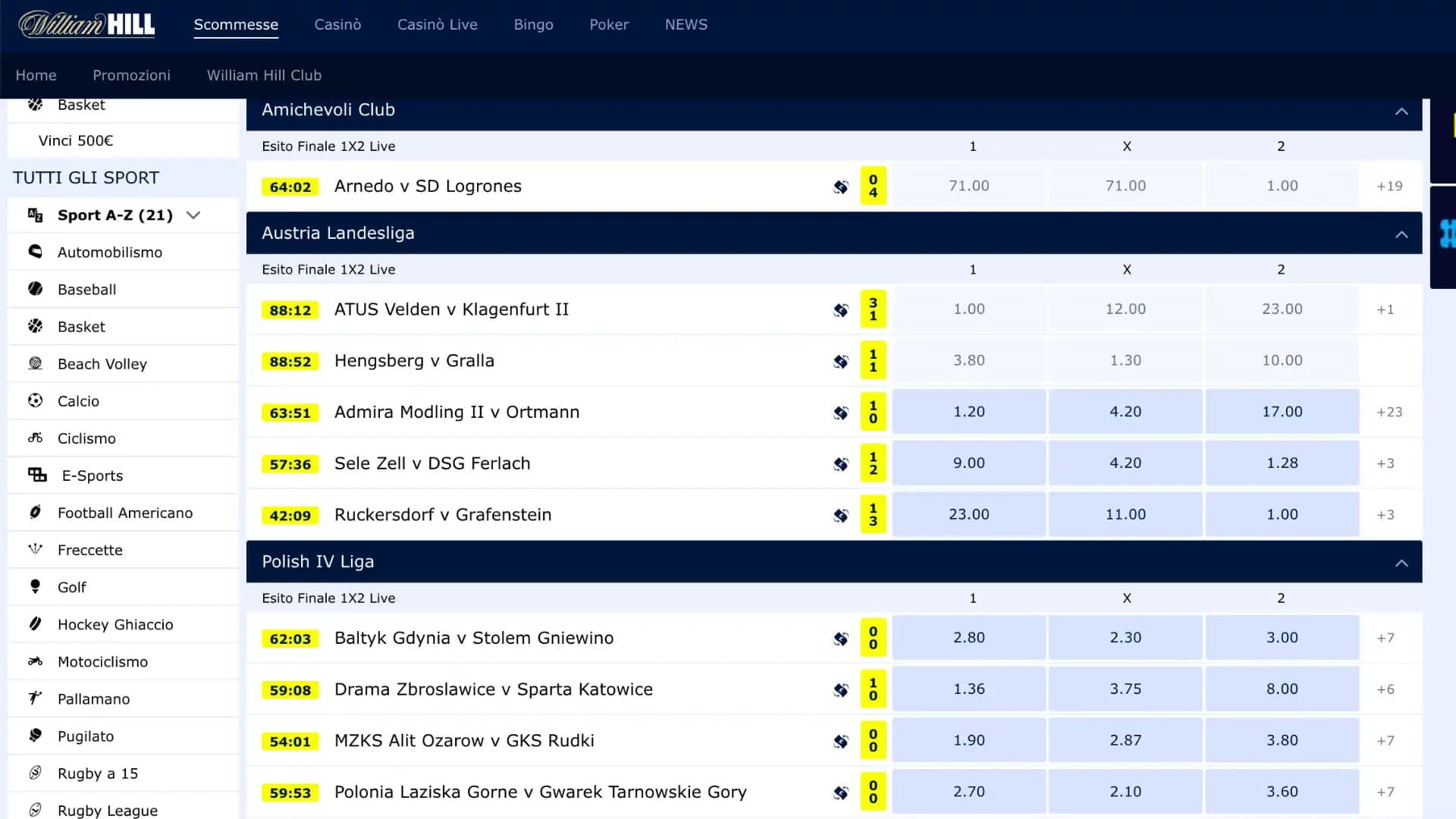 William Hill Scommesse Live