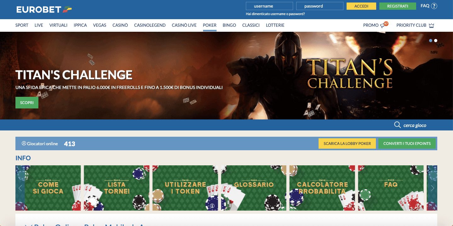 eurobet homepage poker
