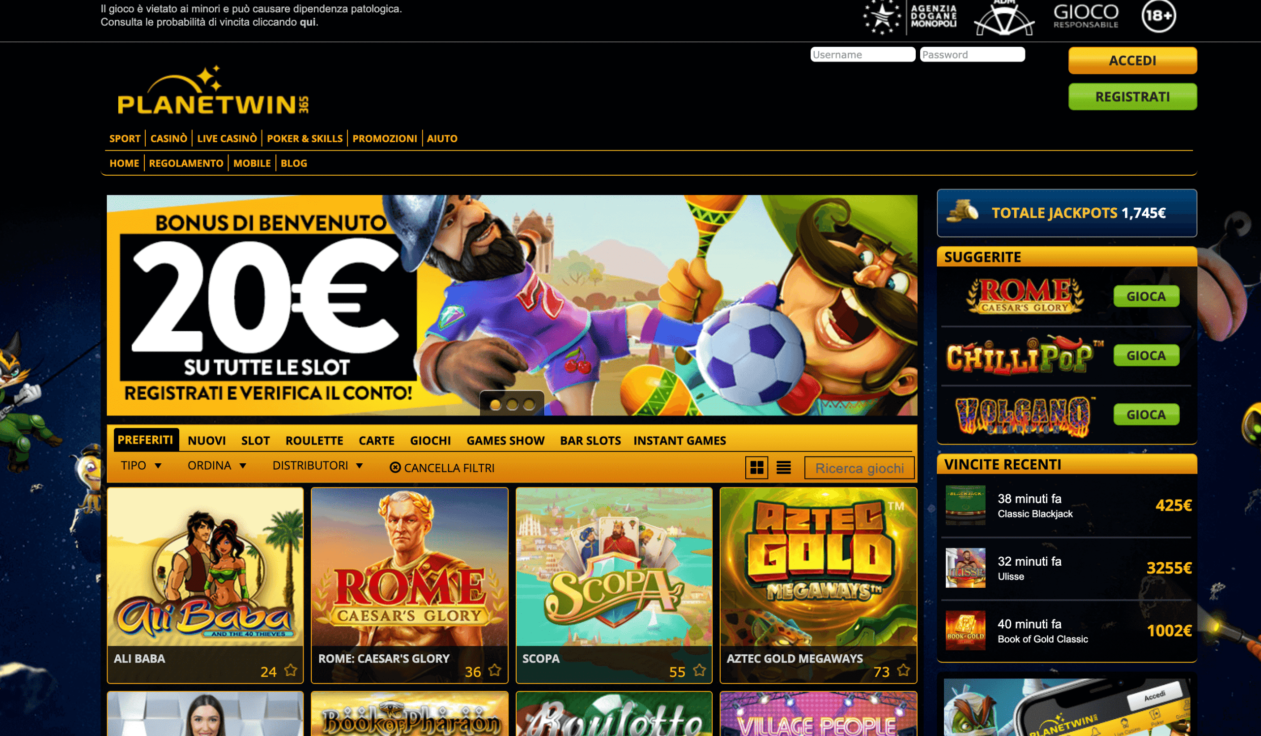 PlanetWin365 Casino Screenshot