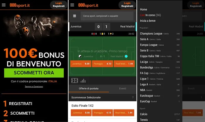 888sport app android ios mobile Italia
