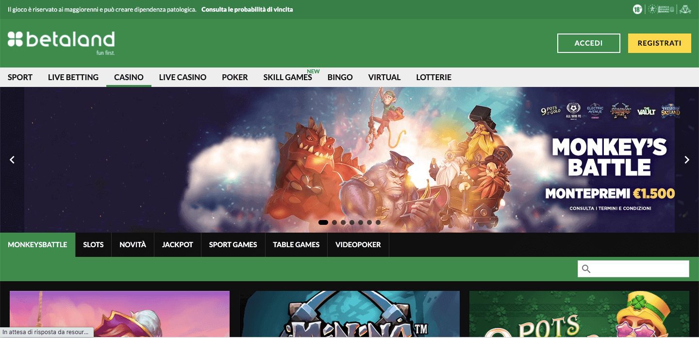 Betaland casino homepage