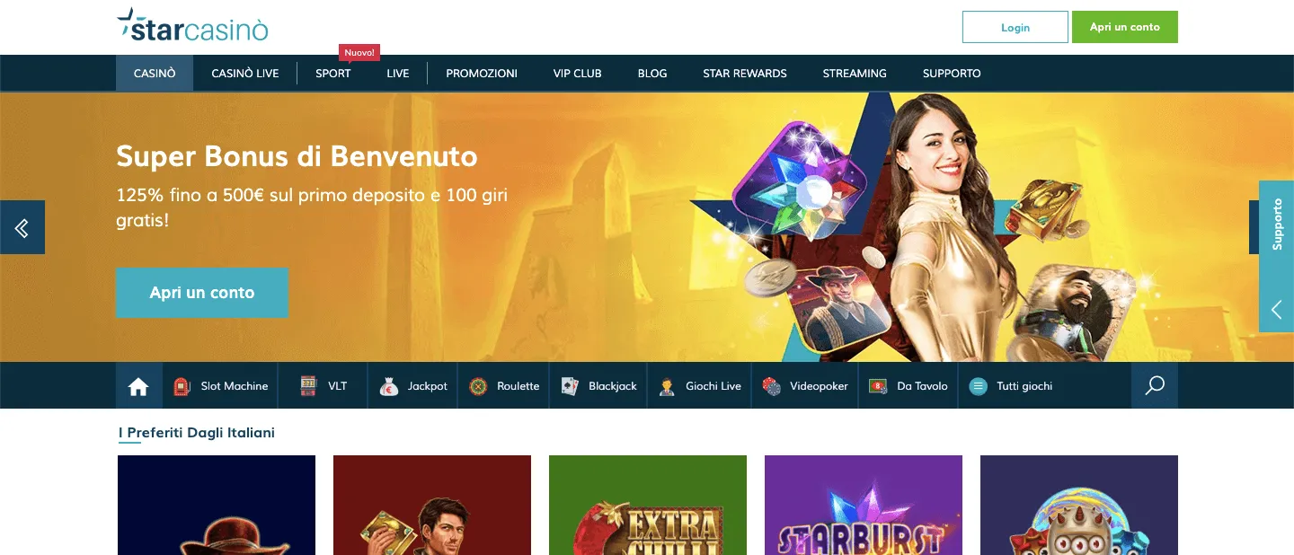 Starcasino homepage