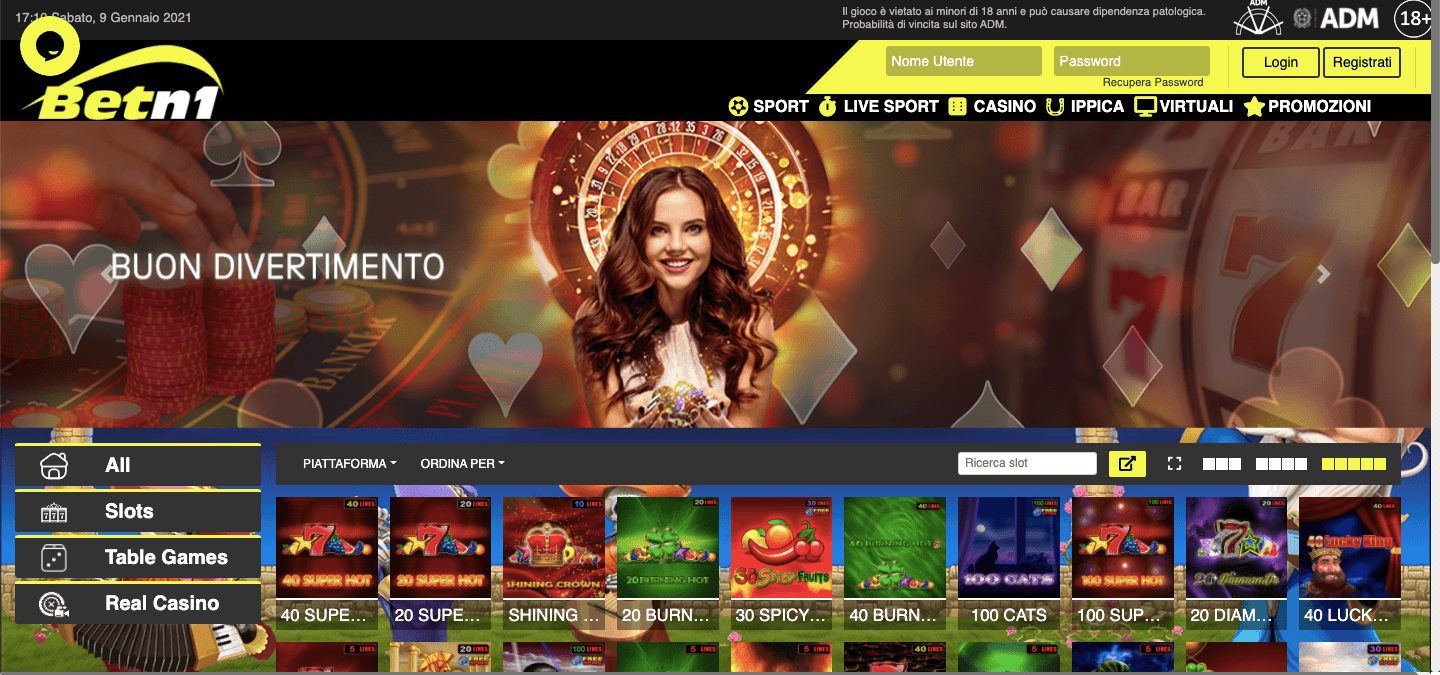 Betn1 Casino Homepage