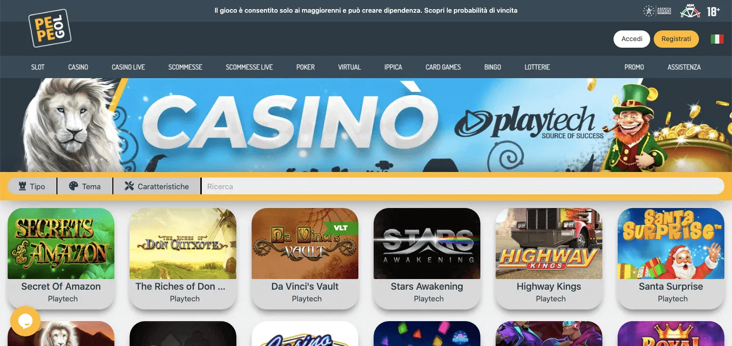 Pepegol Casino Homepage
