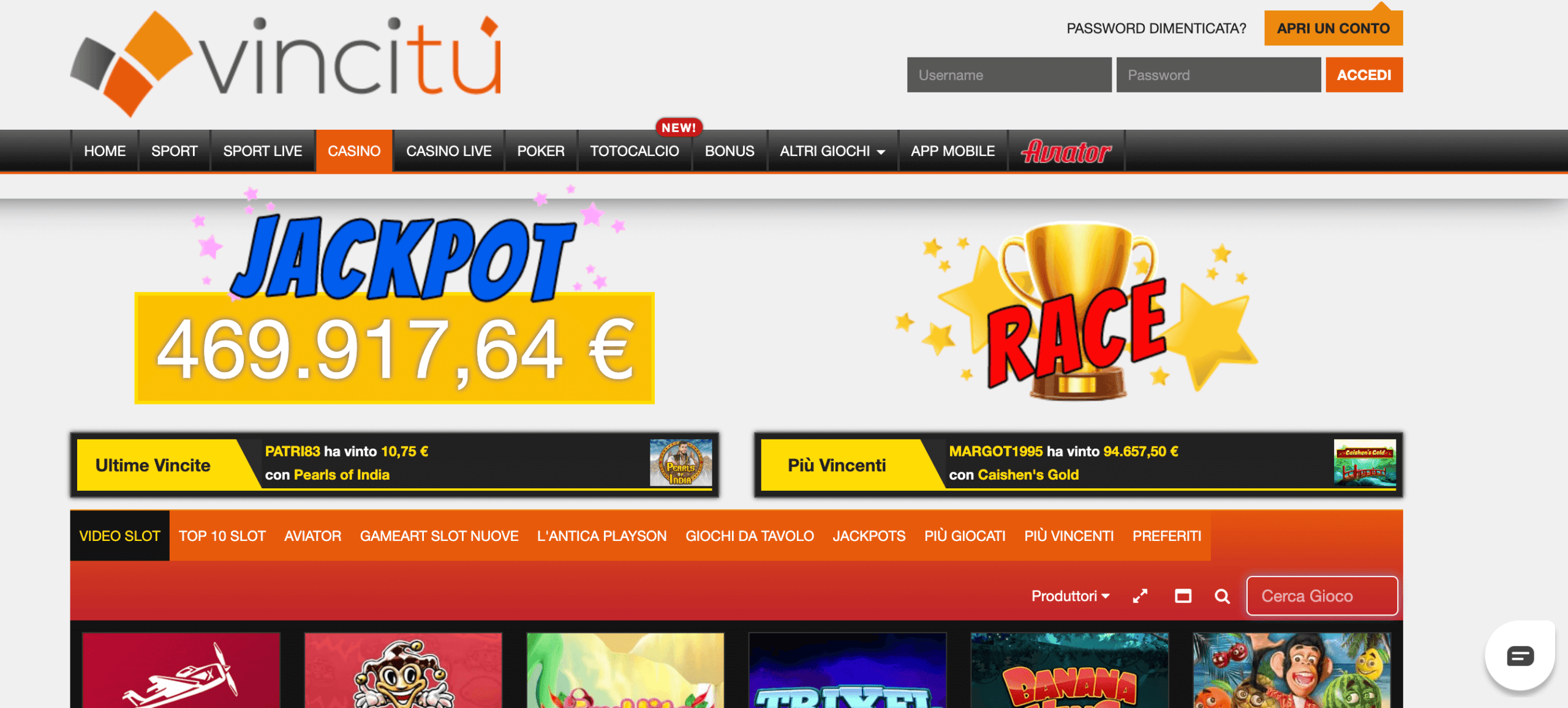 VinciTu Casino Screenshot