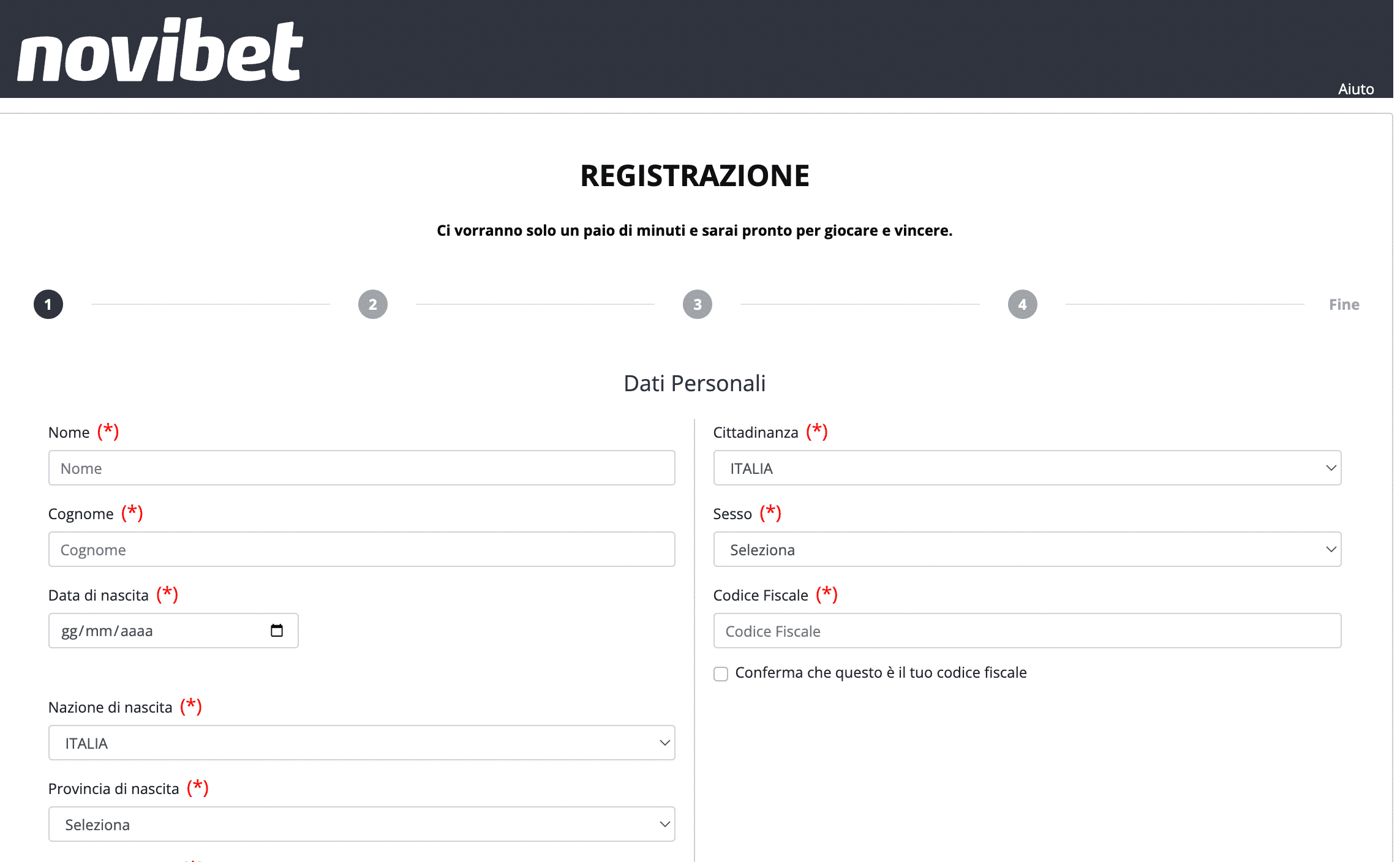 Novibet Registrazione