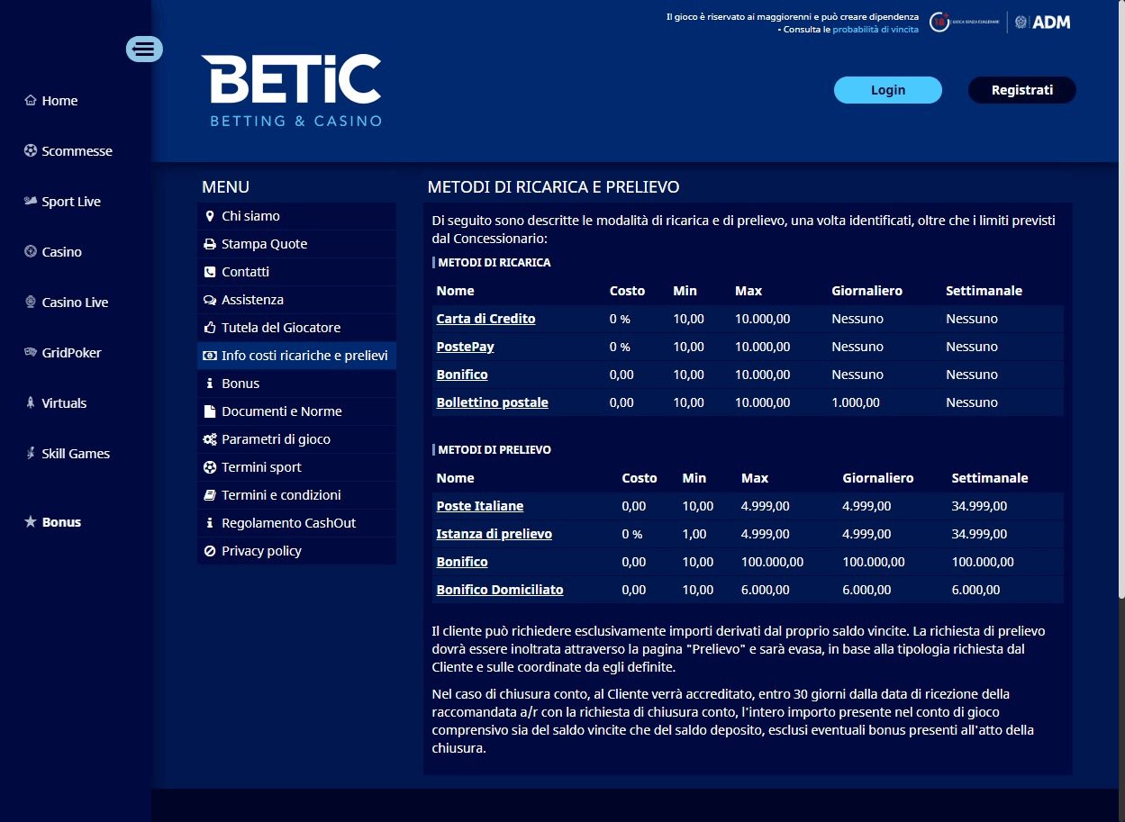 Opzioni di pagamento su Betic